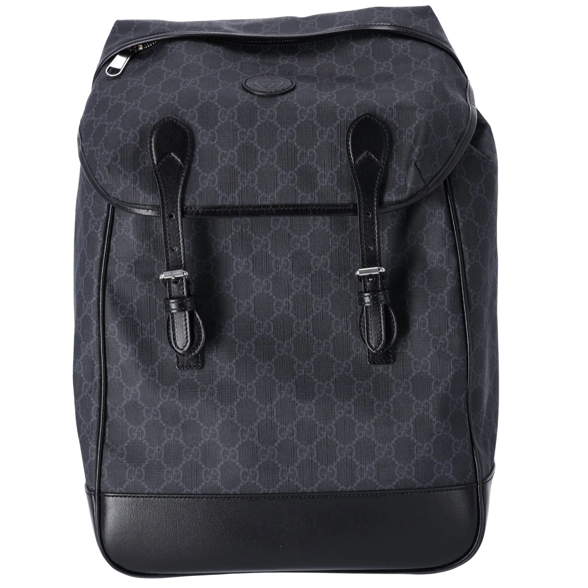 GUCCI Interlocking G Medium Backpack 696013 Dark Gray Black PVC Leather