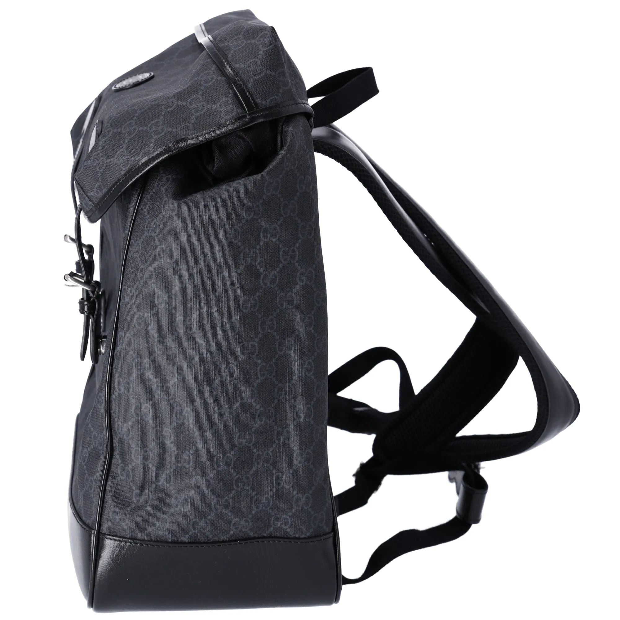 GUCCI Interlocking G Medium Backpack 696013 Dark Gray Black PVC Leather