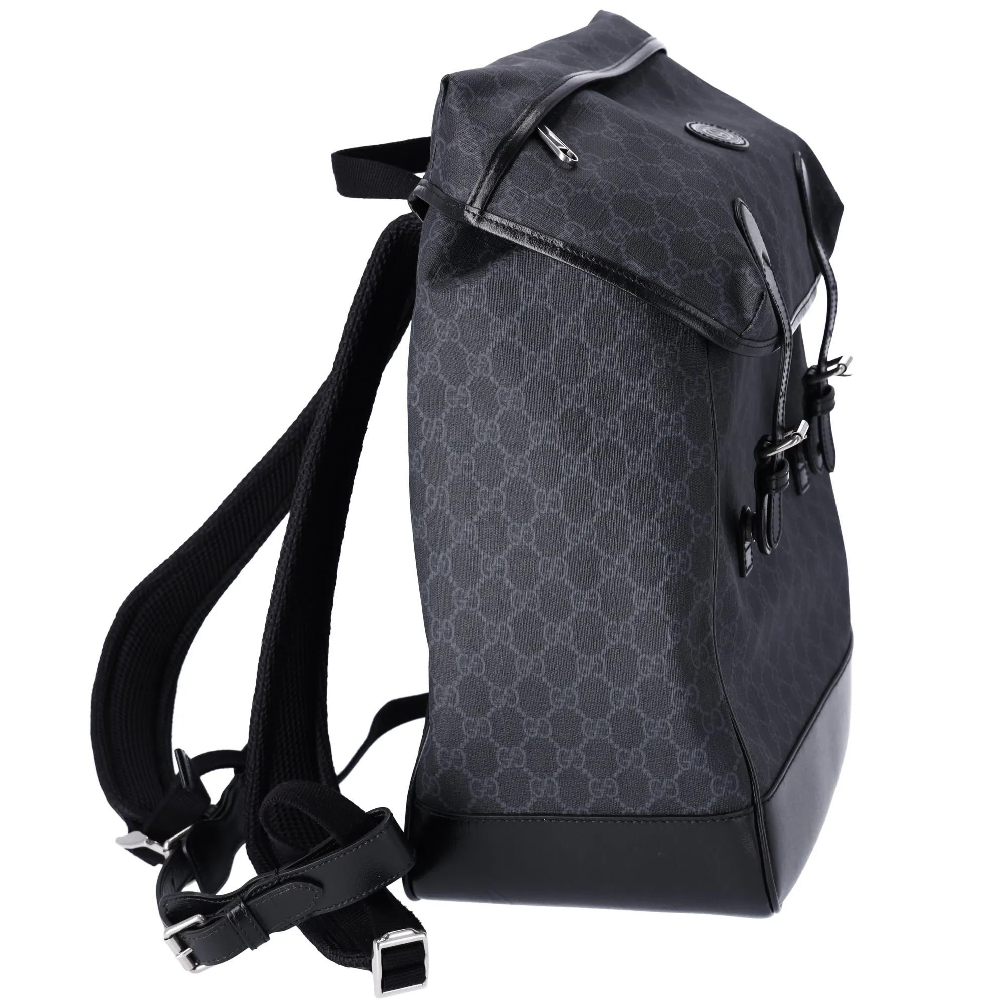 GUCCI Interlocking G Medium Backpack 696013 Dark Gray Black PVC Leather
