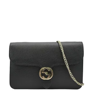 GUCCI Interlocking GG Leather Crossbody Bag Black 510303