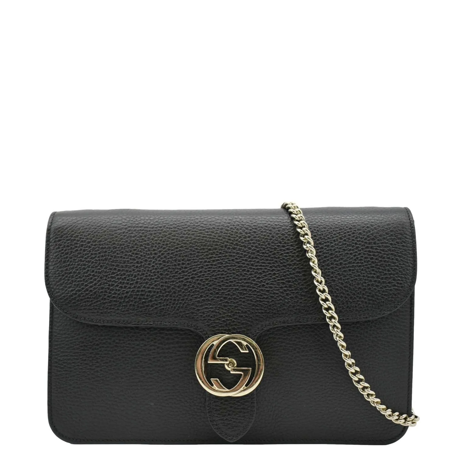 GUCCI Interlocking GG Leather Crossbody Bag Black 510303