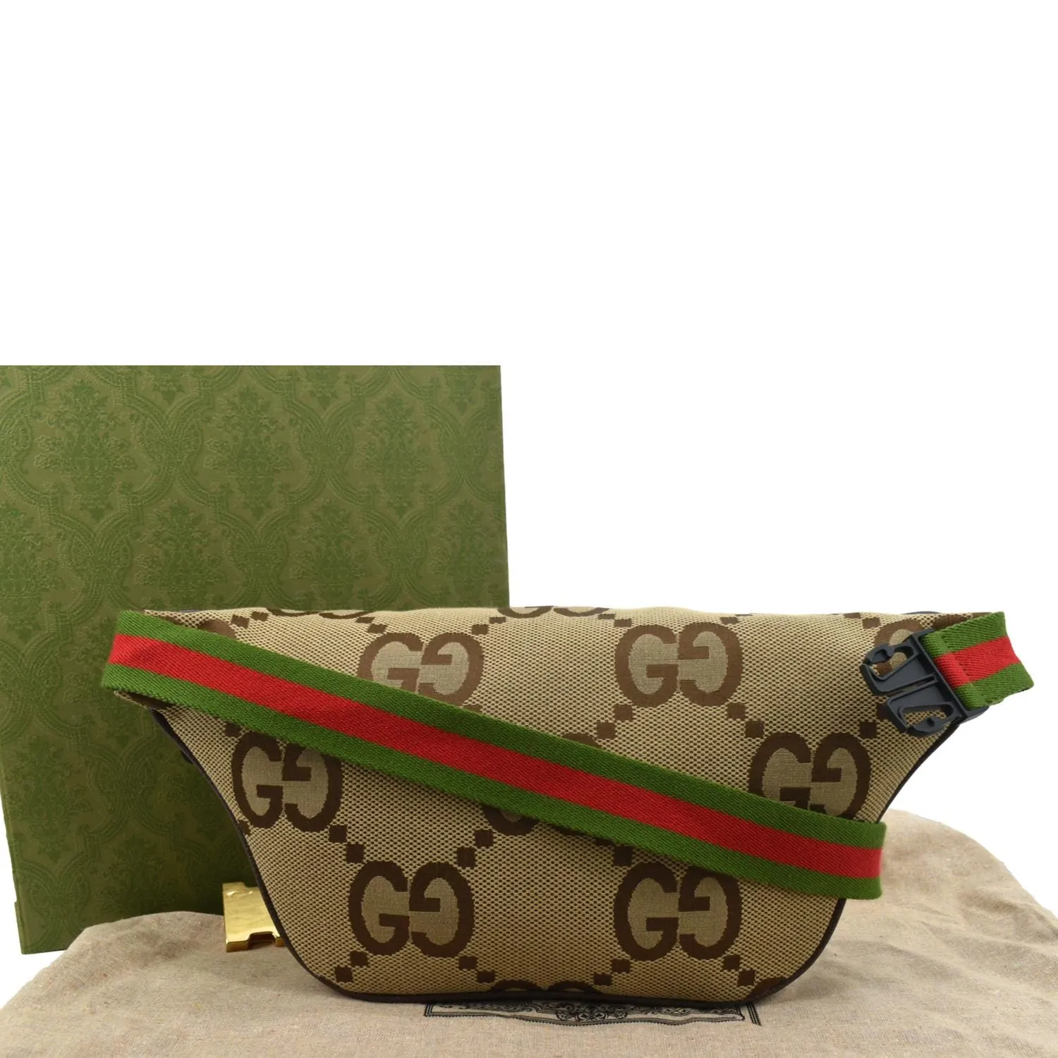 GUCCI Jumbo GG Canvas Leather Belt Bag Camel 696031
