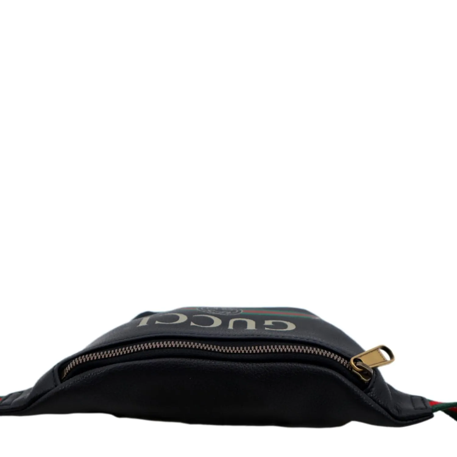 GUCCI Logo Print Grained Calfskin Leather Small Belt Bag Black 527792