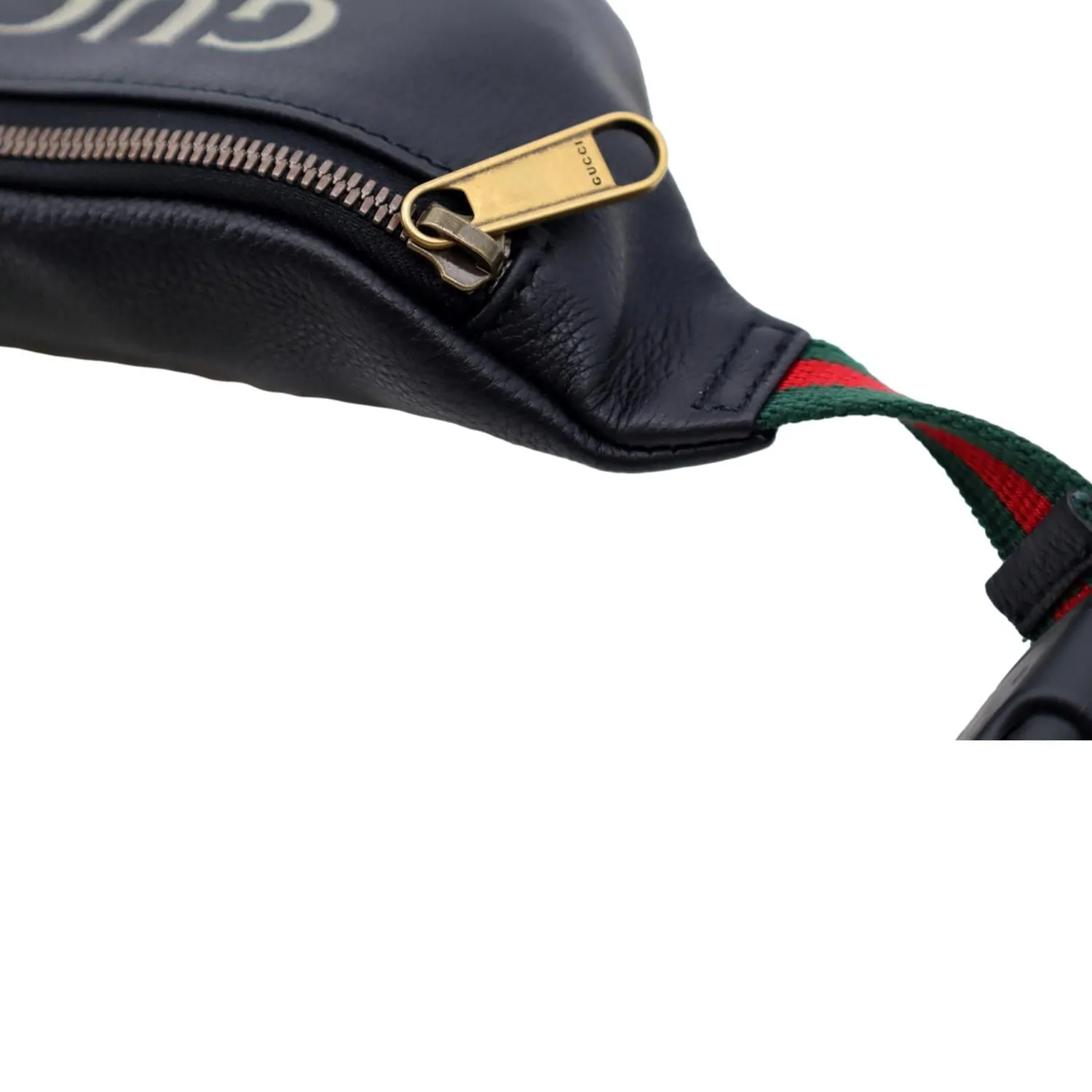 GUCCI Logo Print Grained Calfskin Leather Small Belt Bag Black 527792