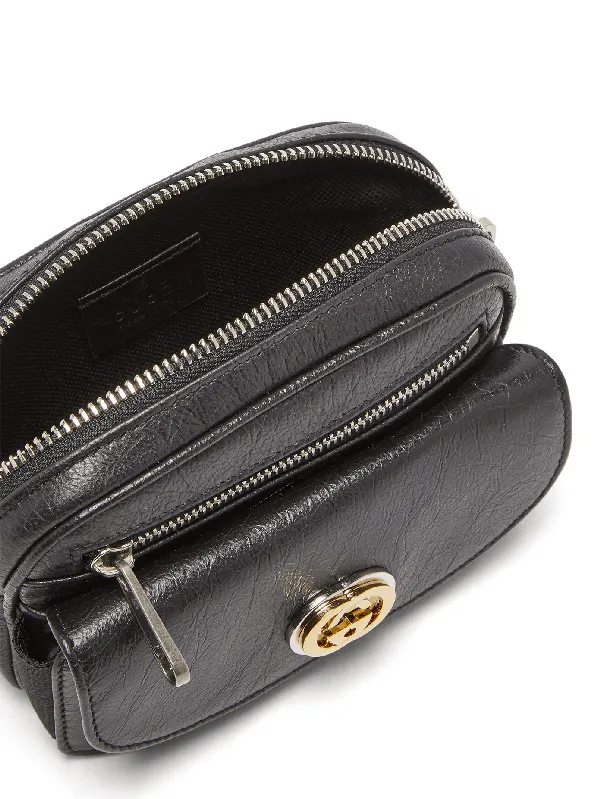 Gucci Marina Morpheus Crackled Leather Belt Bag in Black
