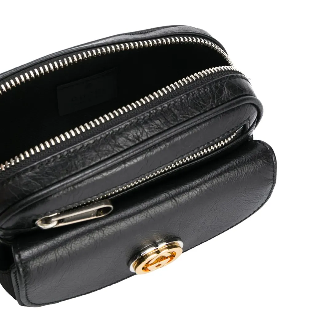 Gucci Marina Morpheus Crackled Leather Belt Bag in Black