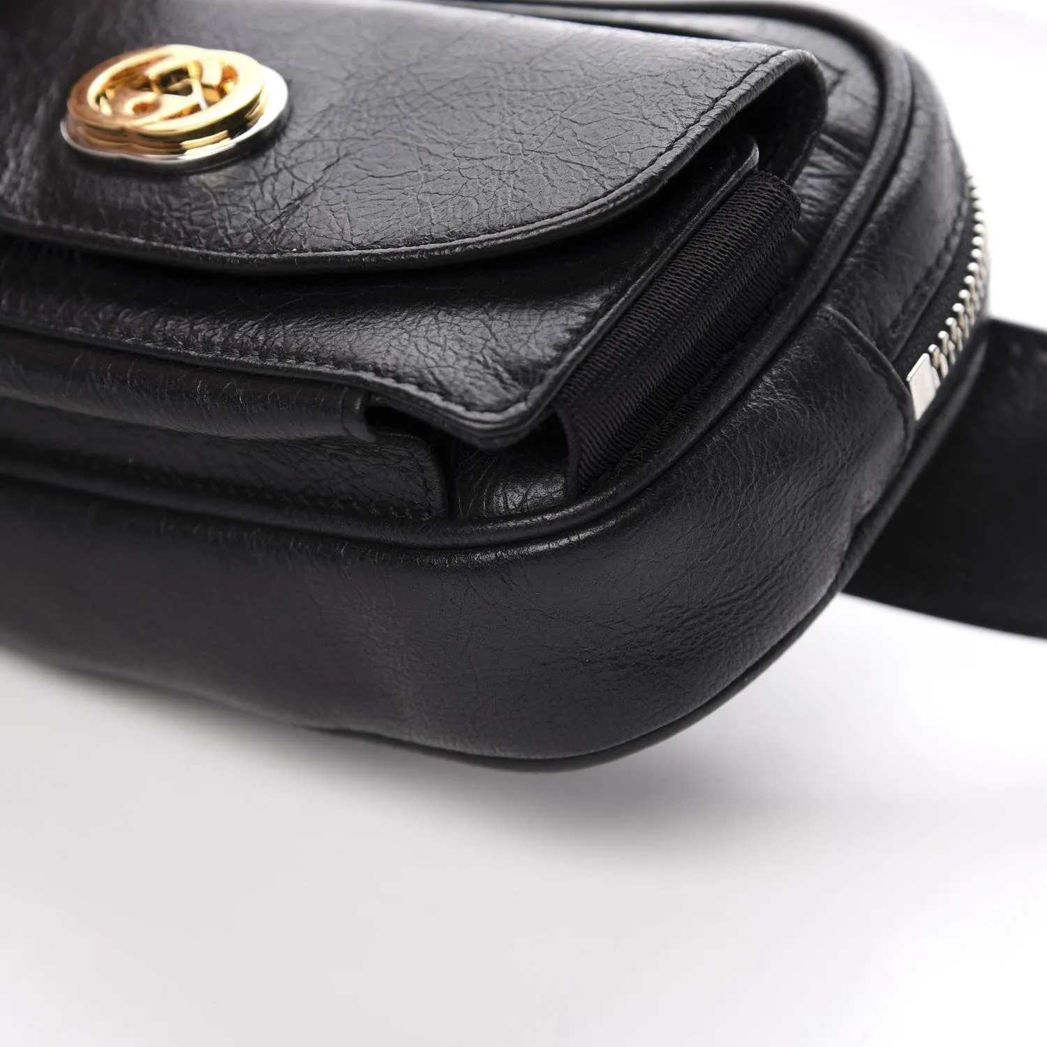 Gucci Marina Morpheus Crackled Leather Belt Bag in Black