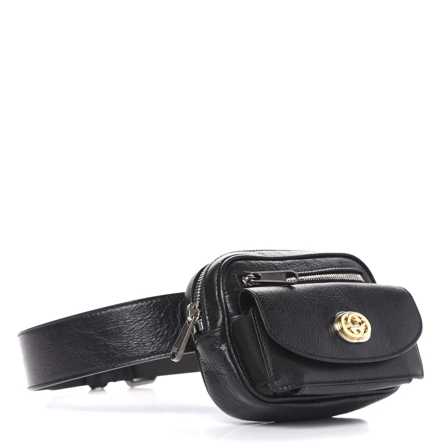 Gucci Marina Morpheus Crackled Leather Belt Bag in Black