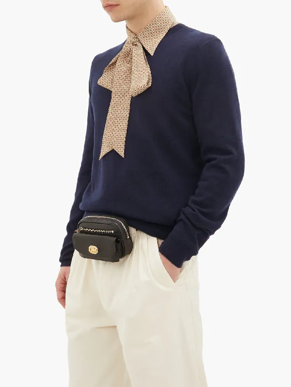 Gucci Marina Morpheus Crackled Leather Belt Bag in Black