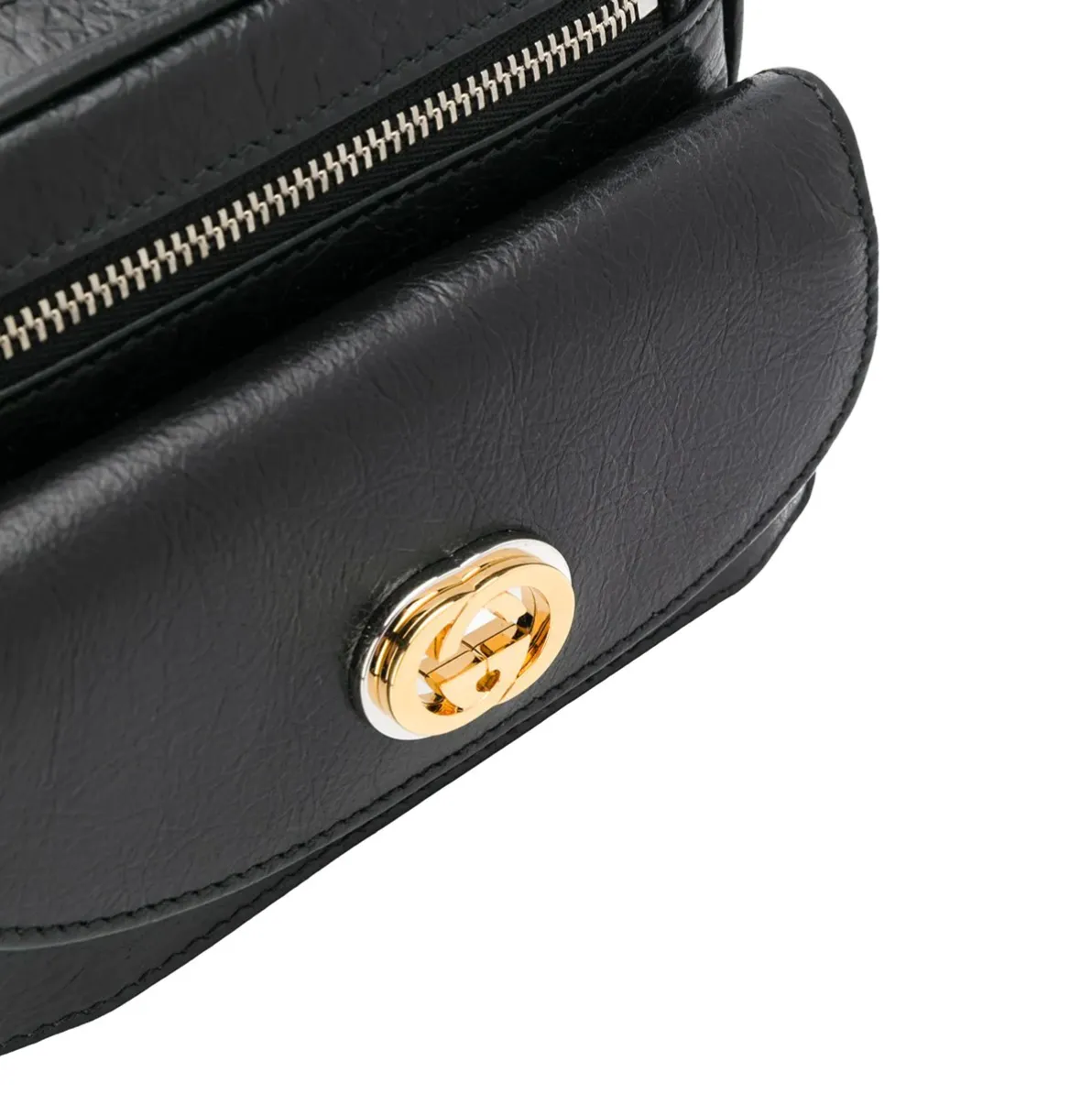 Gucci Marina Morpheus Crackled Leather Belt Bag in Black