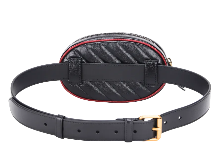 GUCCI MARMONT BELT BAG (476434493075) BLACK & RED WITH STRAP & DUST COVER