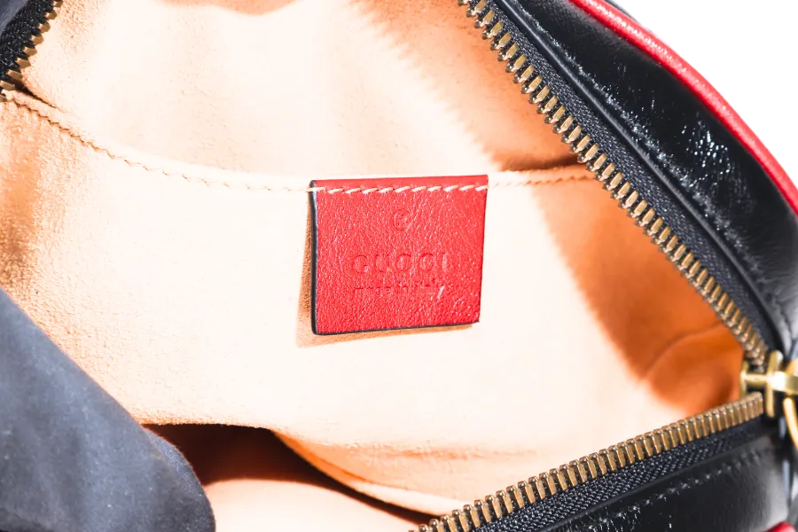 GUCCI MARMONT BELT BAG (476434493075) BLACK & RED WITH STRAP & DUST COVER