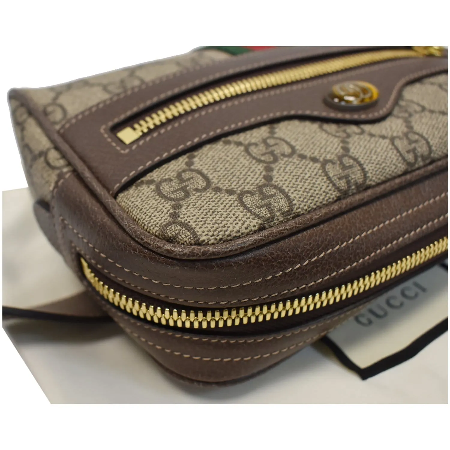 GUCCI Ophidia Small GG Supreme Canvas Web Belt Bag Brown 517076