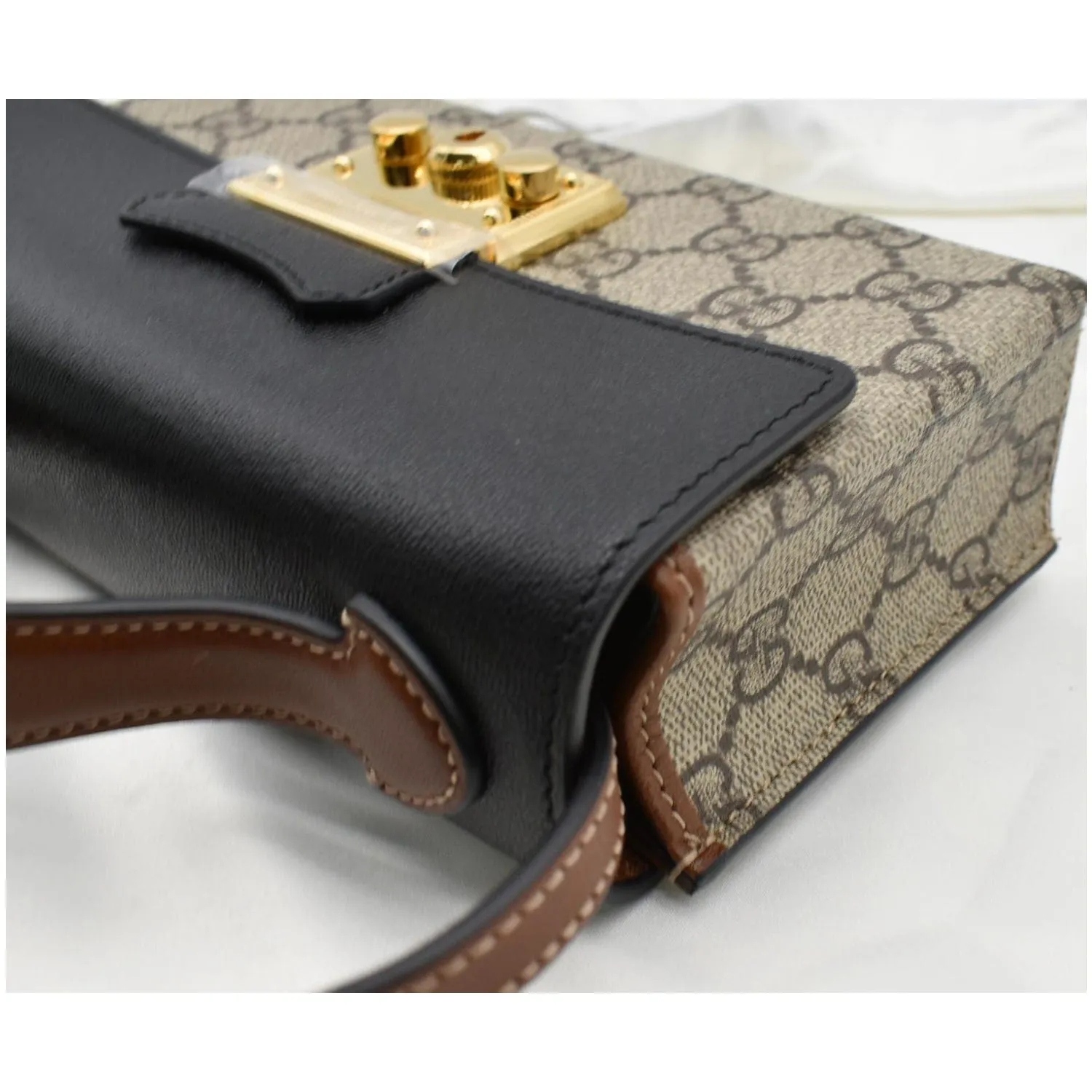 GUCCI Padlock Mini GG Supreme Canvas Top Handle Crossbody Bag Beige 652683