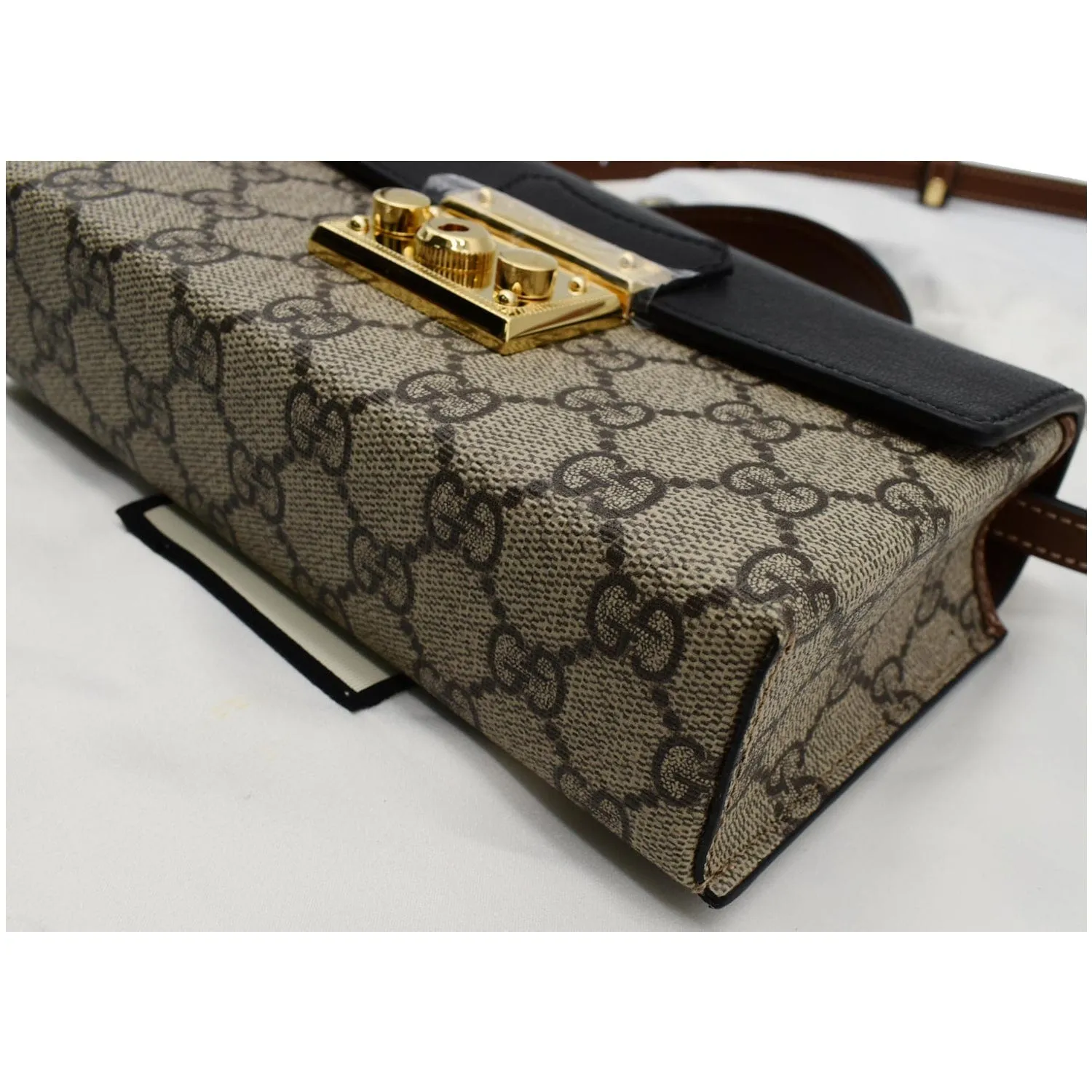 GUCCI Padlock Mini GG Supreme Canvas Top Handle Crossbody Bag Beige 652683
