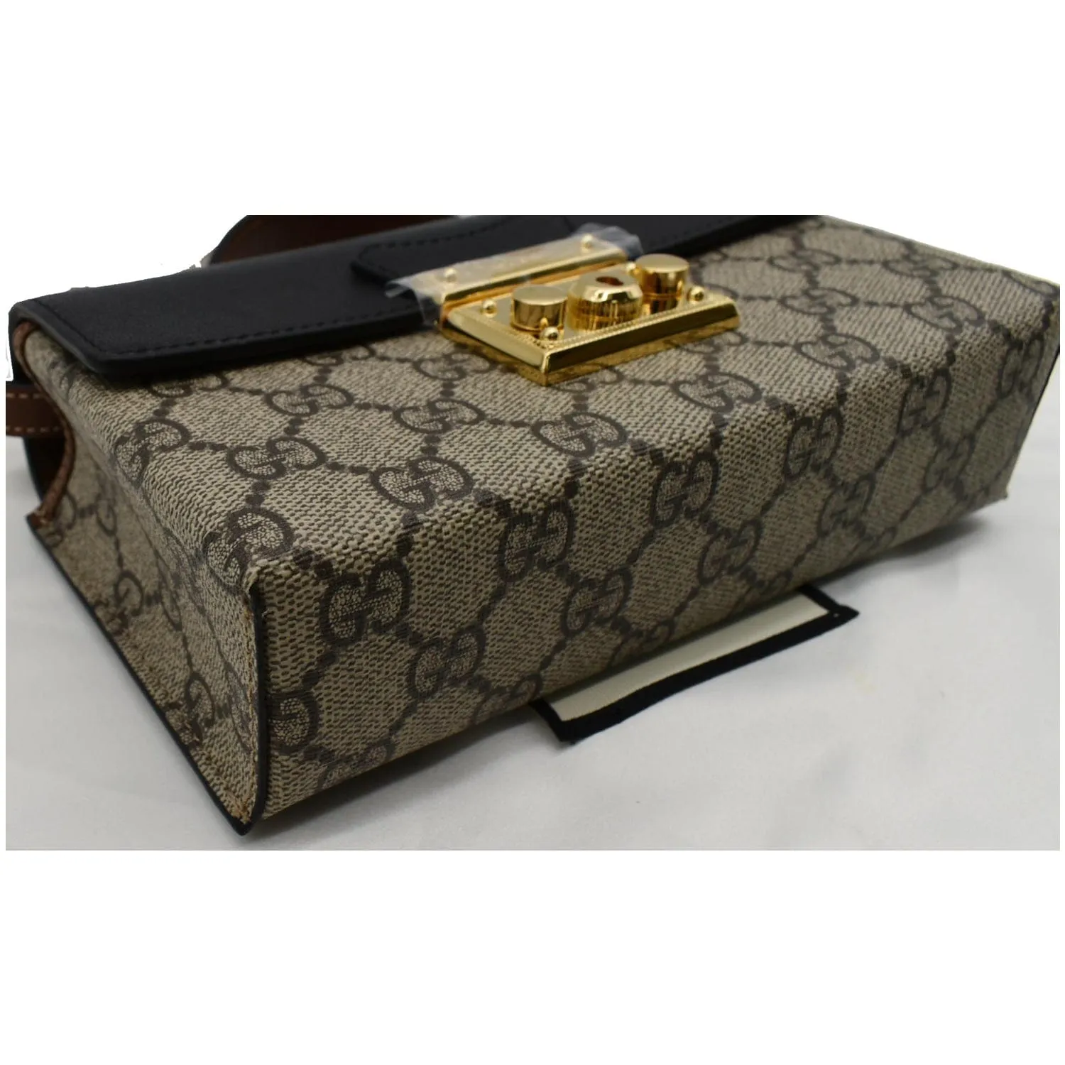 GUCCI Padlock Mini GG Supreme Canvas Top Handle Crossbody Bag Beige 652683
