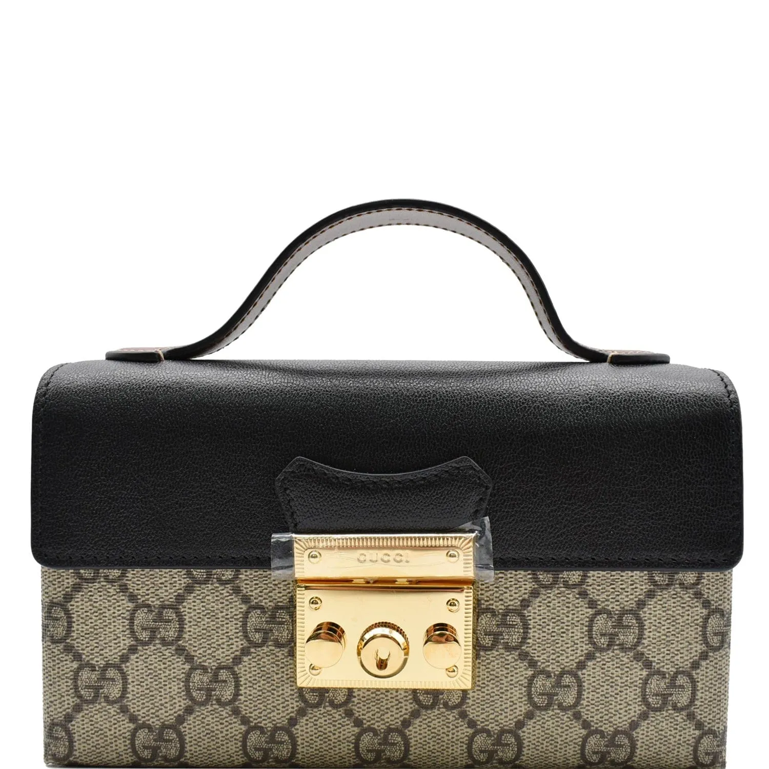 GUCCI Padlock Mini GG Supreme Canvas Top Handle Crossbody Bag Beige 652683