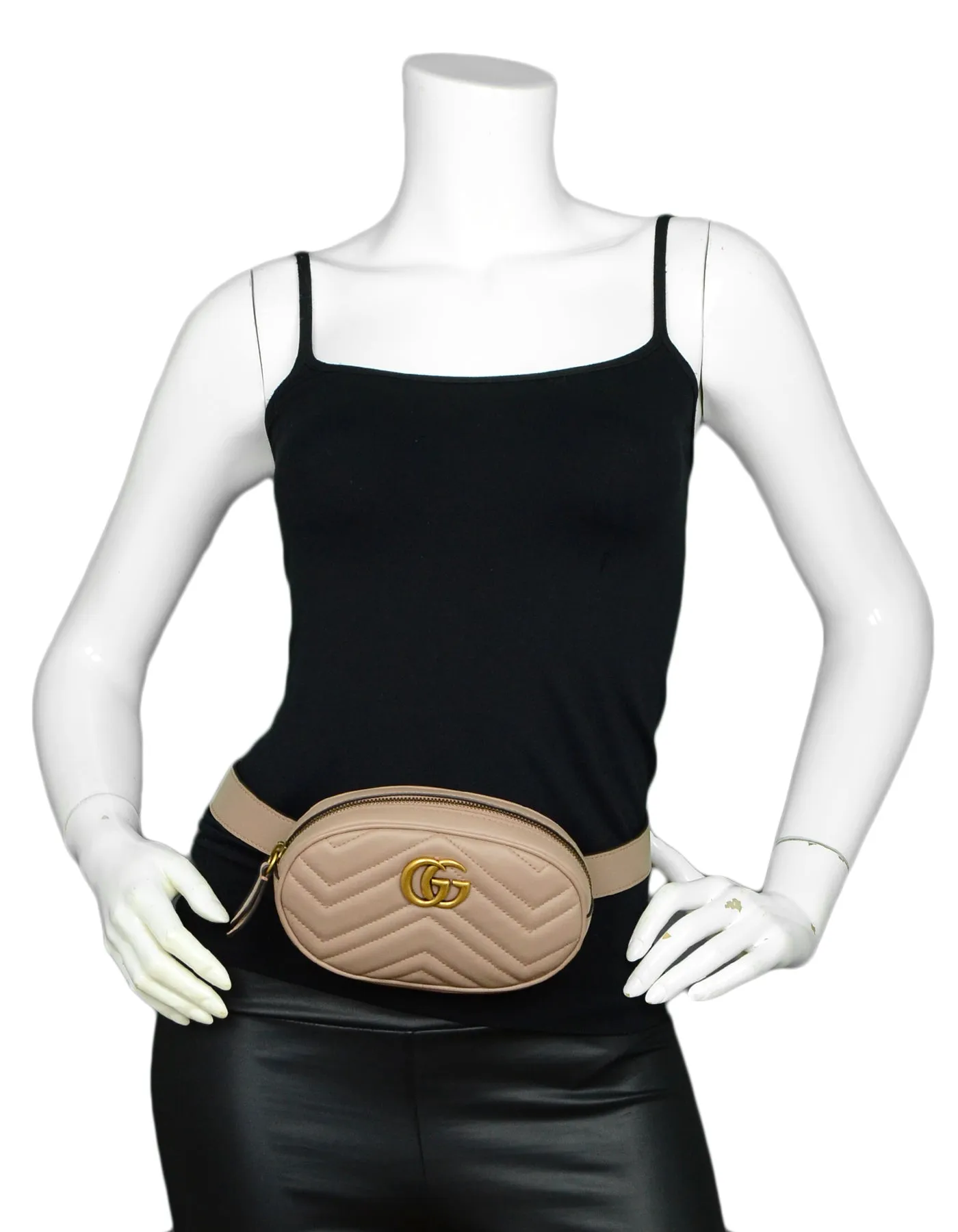 Gucci Porcelain Rose Beige GG Marmont Small Matelasse Belt Bag sz 85/34"
