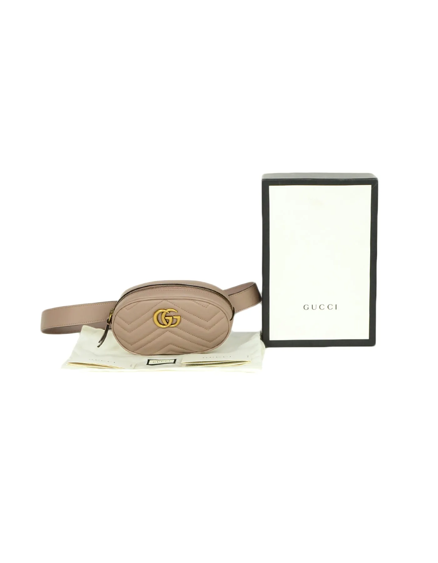 Gucci Porcelain Rose Beige GG Marmont Small Matelasse Belt Bag sz 85/34"