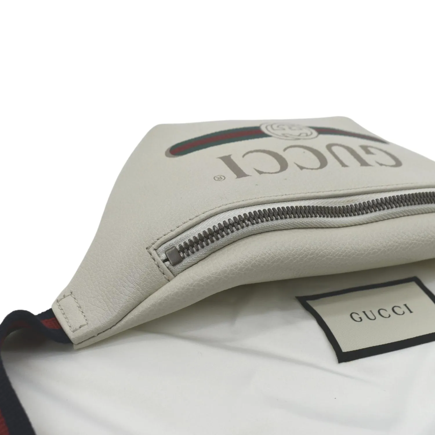 GUCCI Print Small Leather Belt Waist Bum Bag White 527792