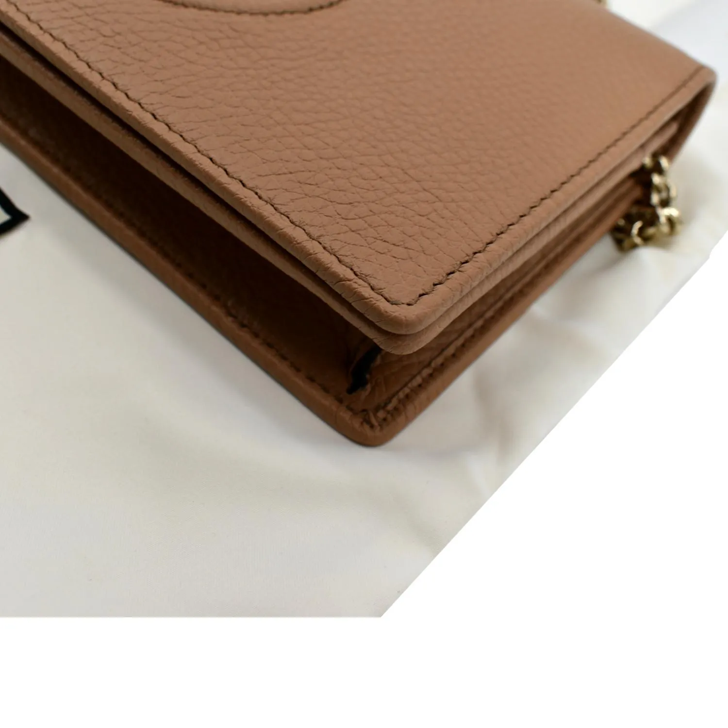 GUCCI Soho Leather Wallet On Chain Crossbody Bag Brown 598211