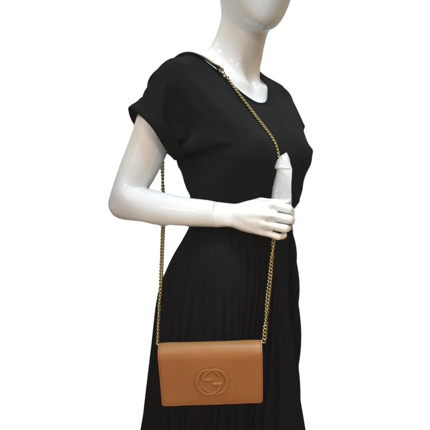 GUCCI Soho Leather Wallet On Chain Crossbody Bag Brown 598211