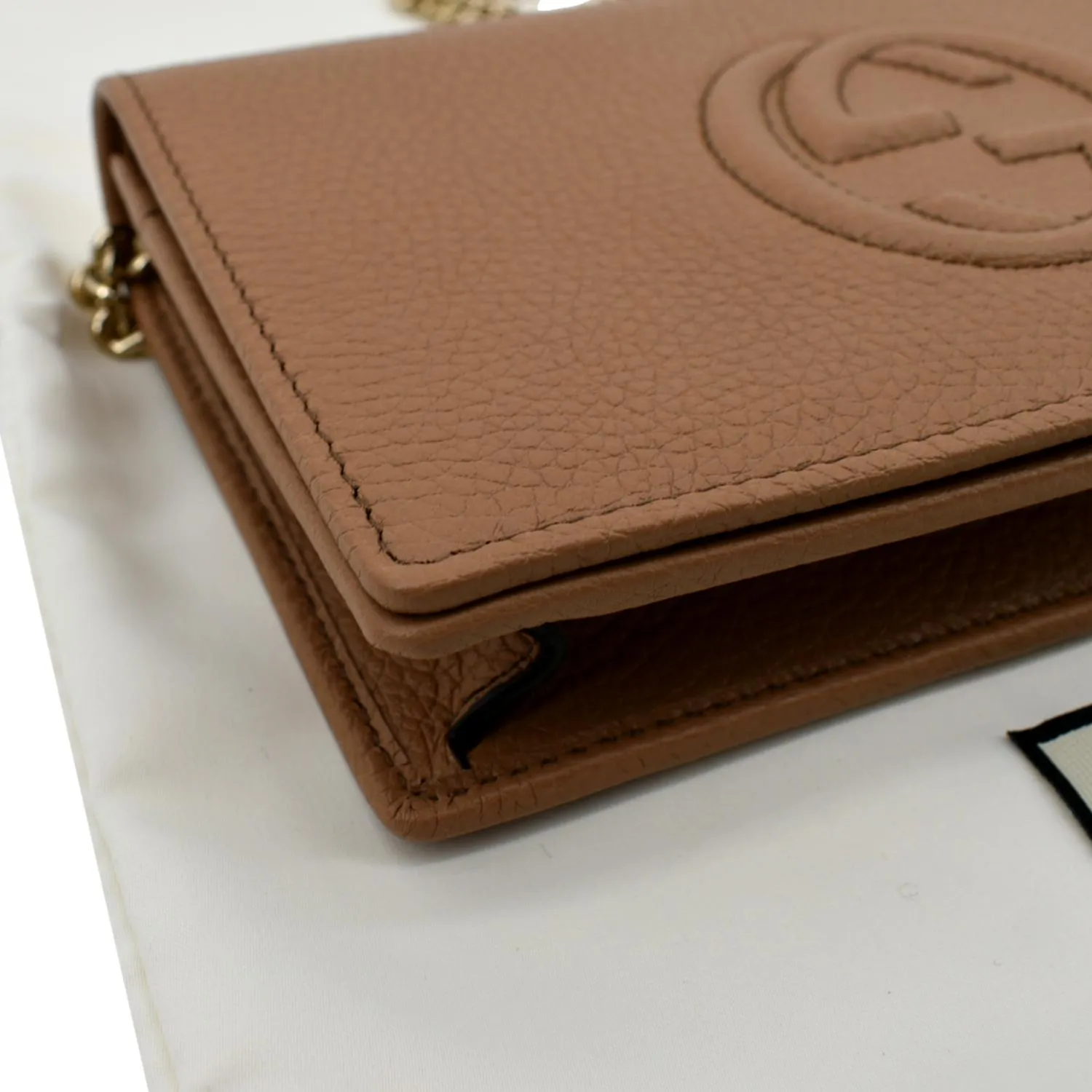 GUCCI Soho Leather Wallet On Chain Crossbody Bag Brown 598211