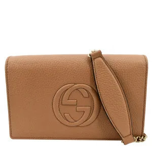 GUCCI Soho Leather Wallet On Chain Crossbody Bag Brown 598211