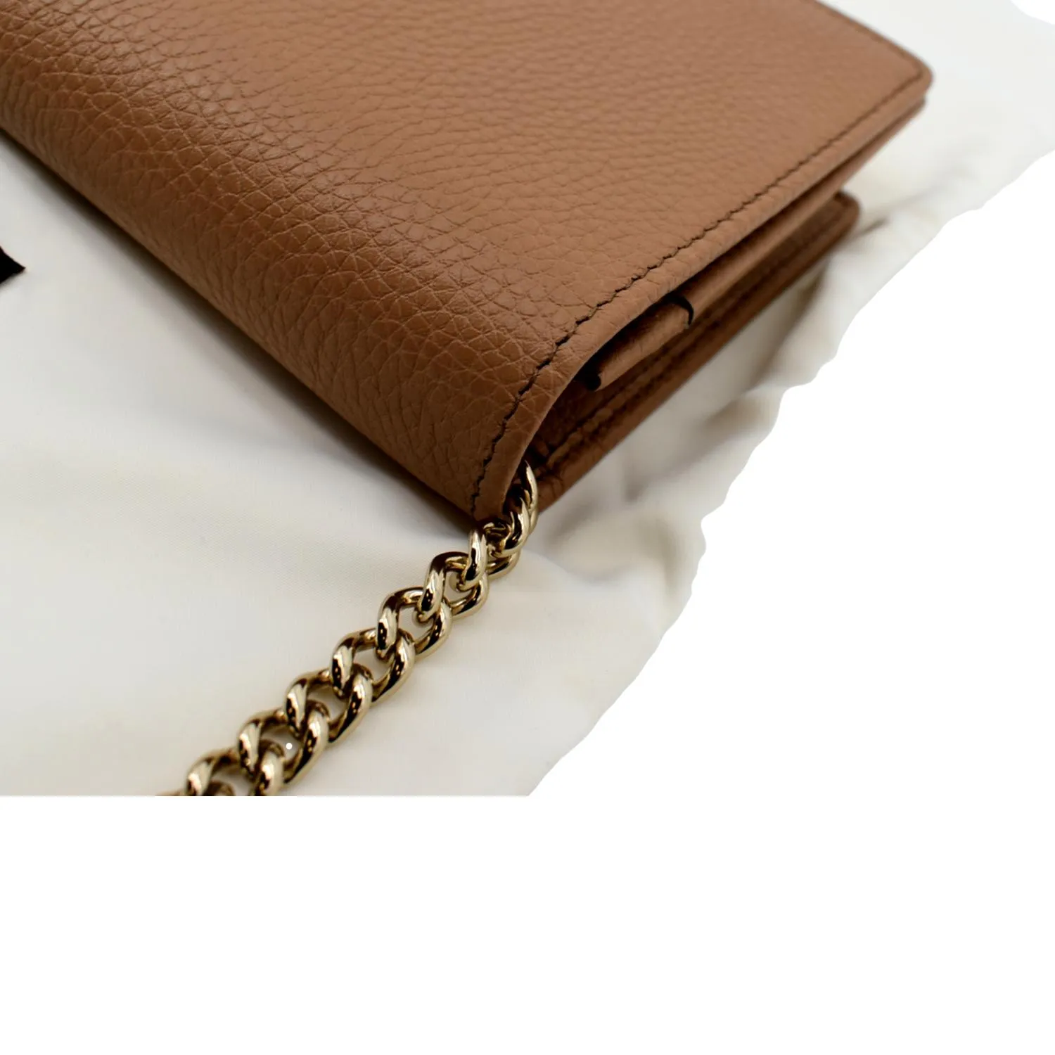GUCCI Soho Leather Wallet On Chain Crossbody Bag Brown 598211