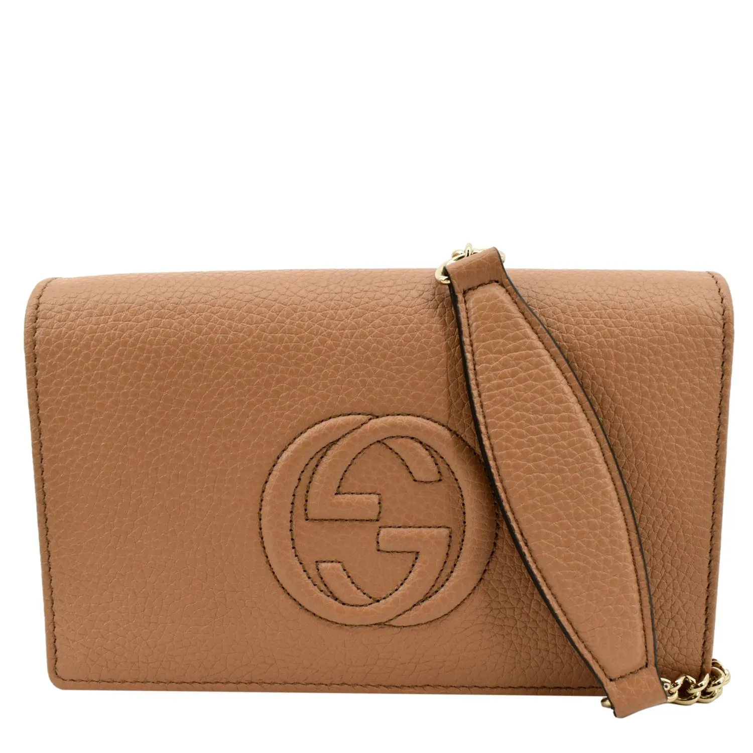 GUCCI Soho Leather Wallet On Chain Crossbody Bag Brown 598211