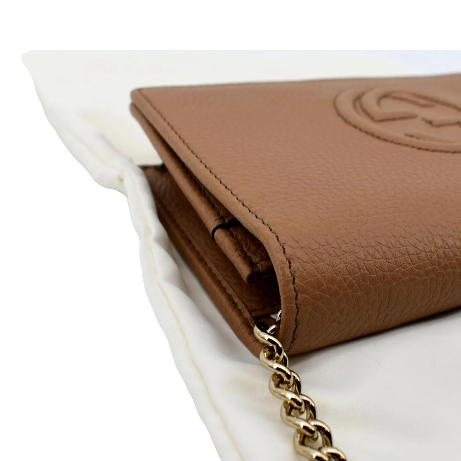 GUCCI Soho Leather Wallet On Chain Crossbody Bag Brown 598211