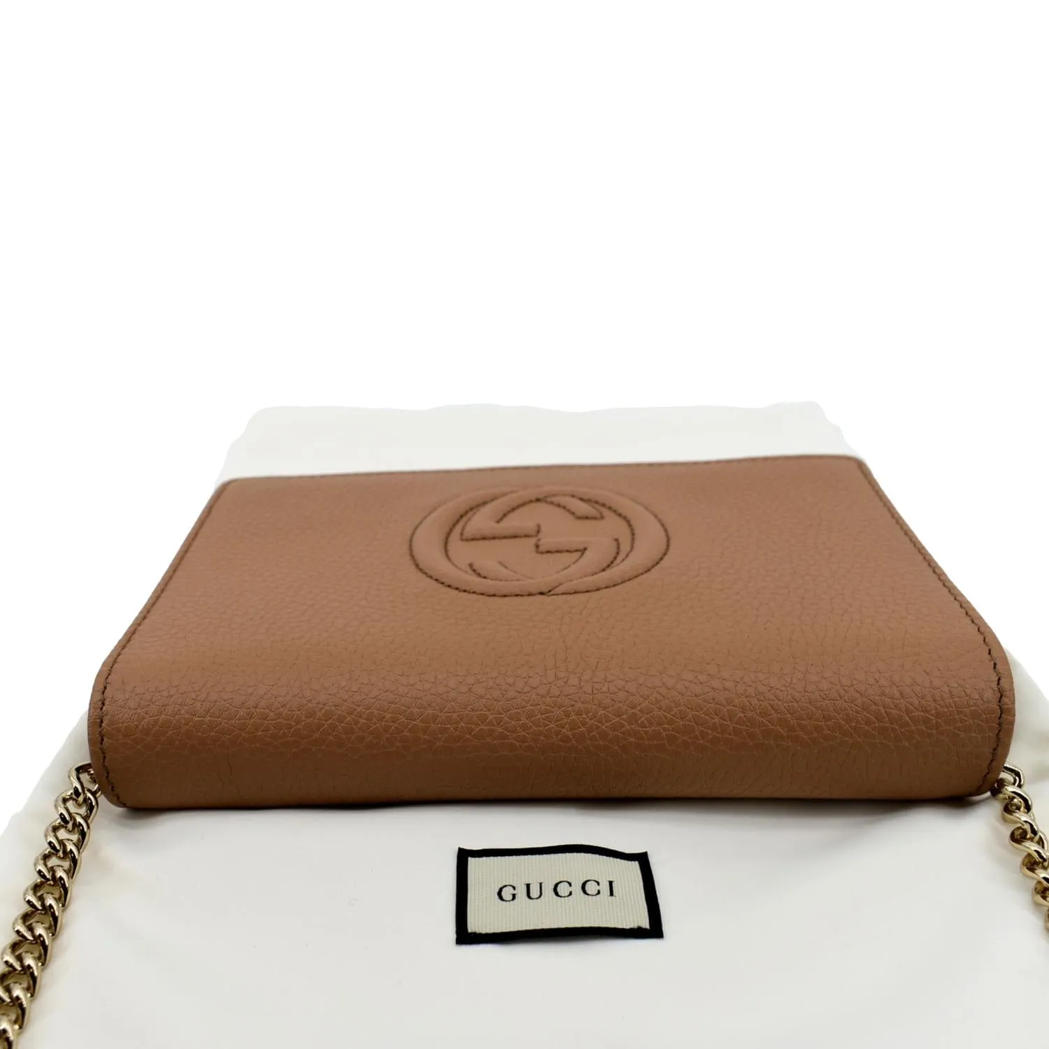 GUCCI Soho Leather Wallet On Chain Crossbody Bag Brown 598211