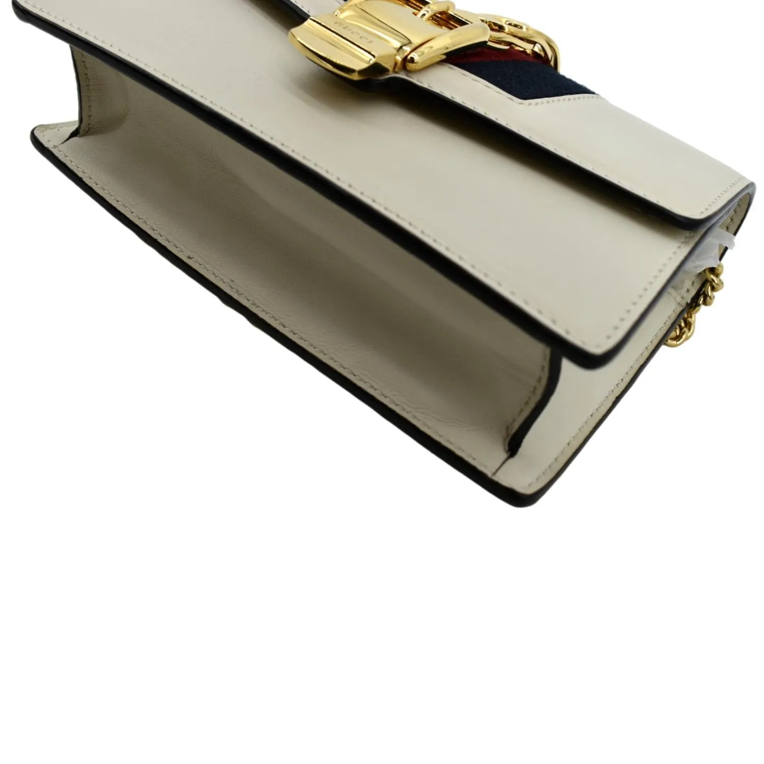 GUCCI Sylvie Super Mini Leather Crossbody Bag White 494646