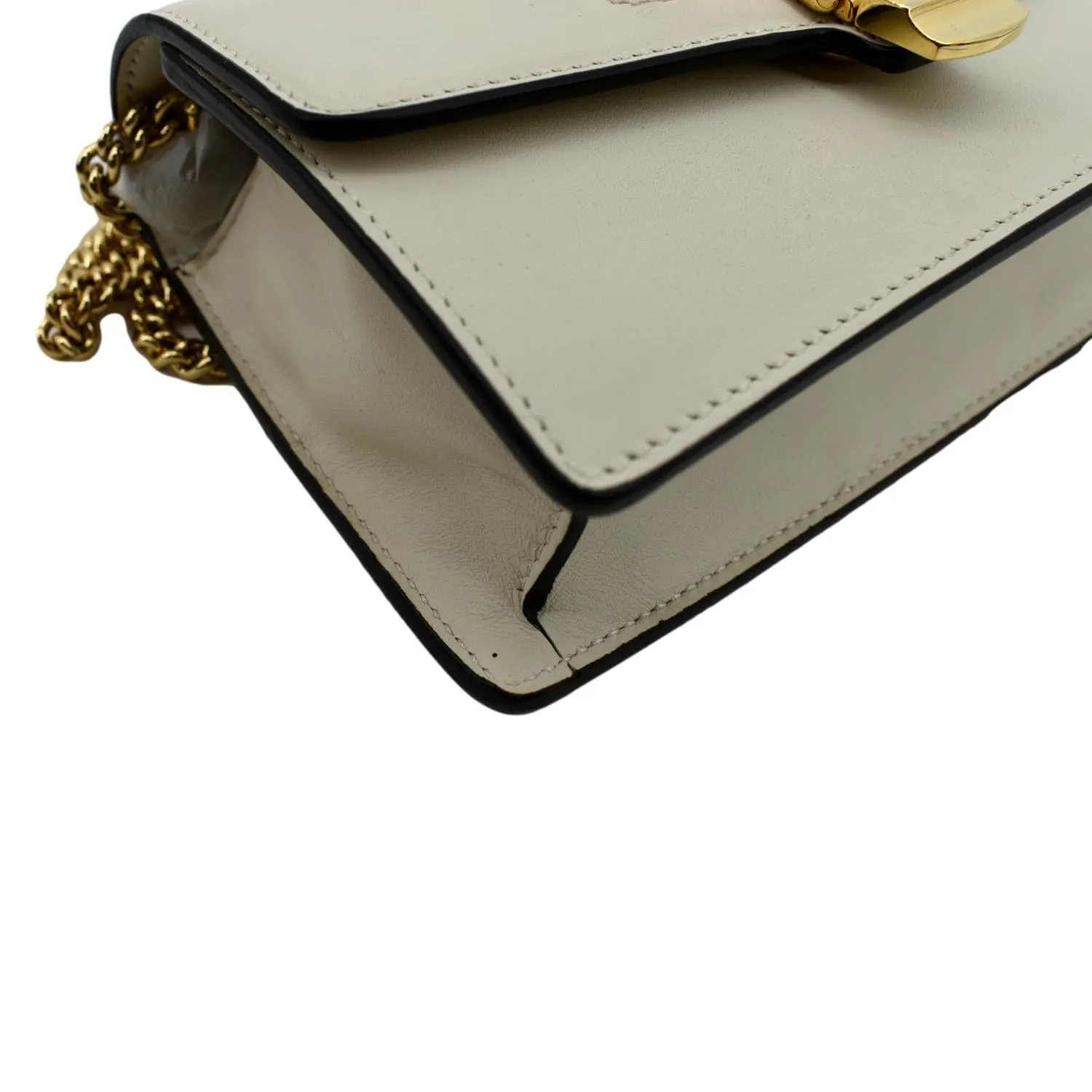 GUCCI Sylvie Super Mini Leather Crossbody Bag White 494646