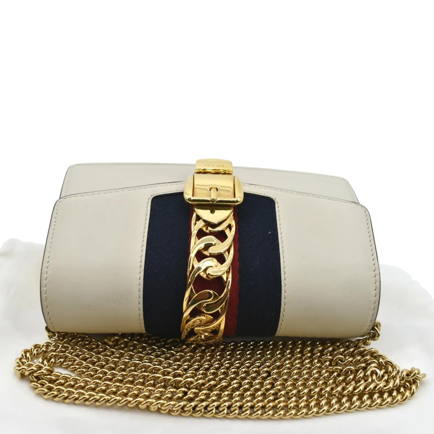 GUCCI Sylvie Super Mini Leather Crossbody Bag White 494646