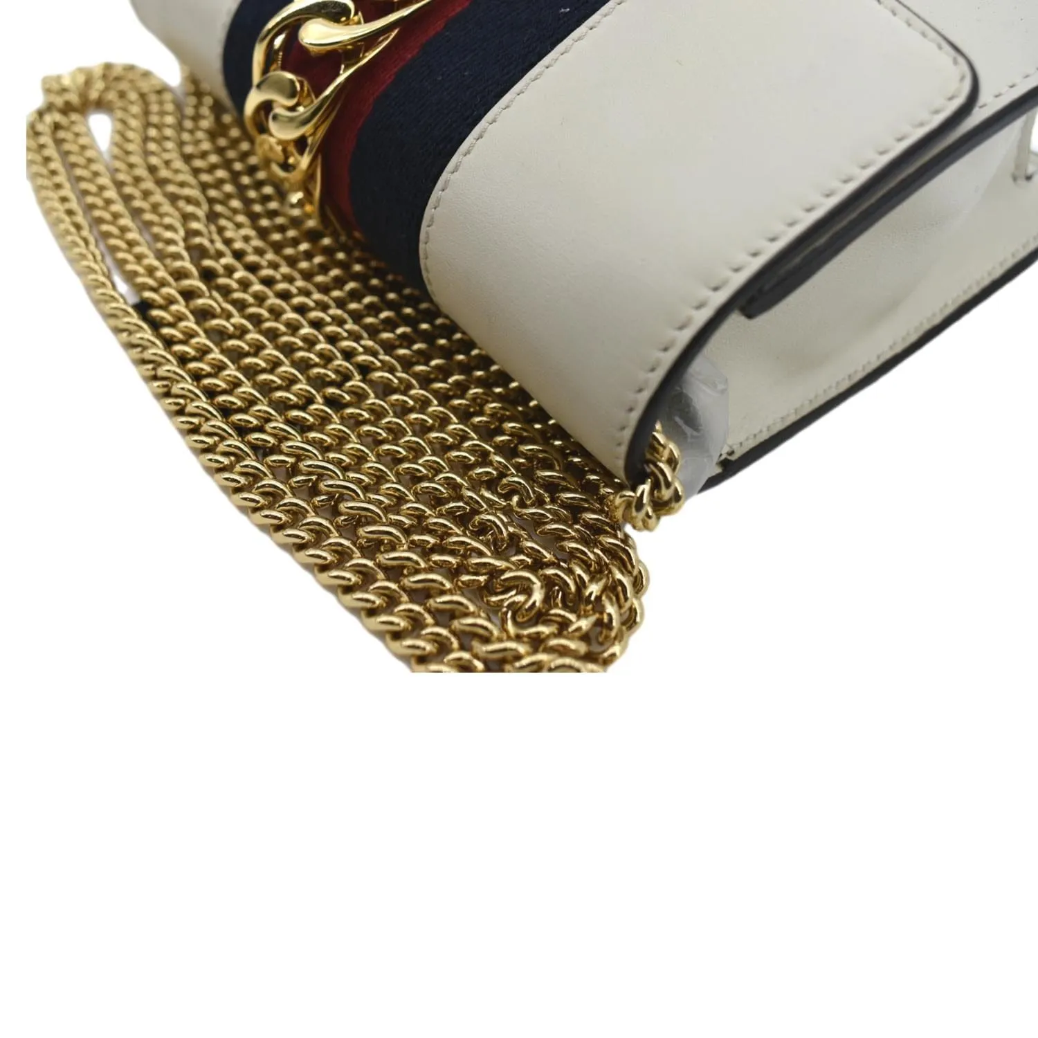 GUCCI Sylvie Super Mini Leather Crossbody Bag White 494646
