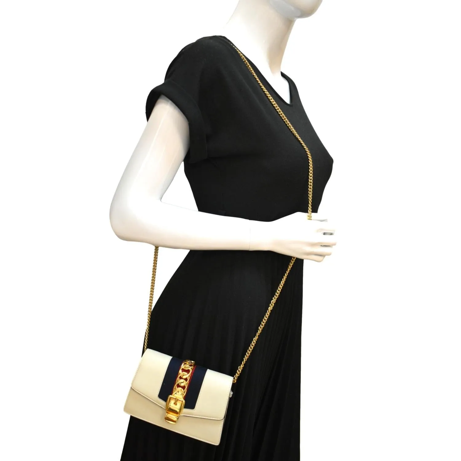 GUCCI Sylvie Super Mini Leather Crossbody Bag White 494646