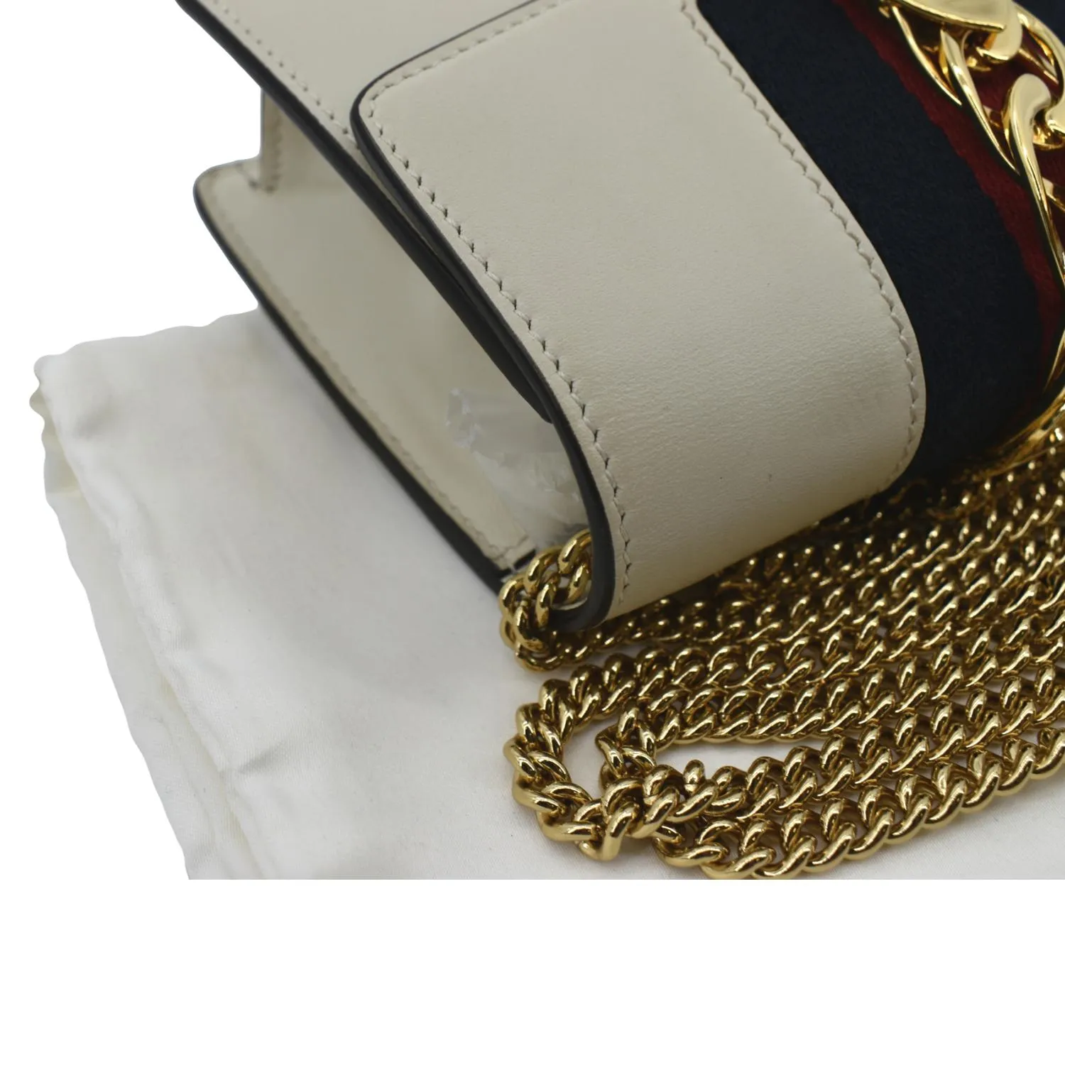 GUCCI Sylvie Super Mini Leather Crossbody Bag White 494646