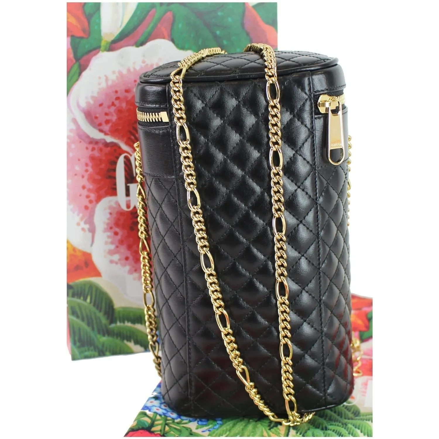 GUCCI Trapuntta Calfskin Leather Belt Crossbody Bag Black 572298