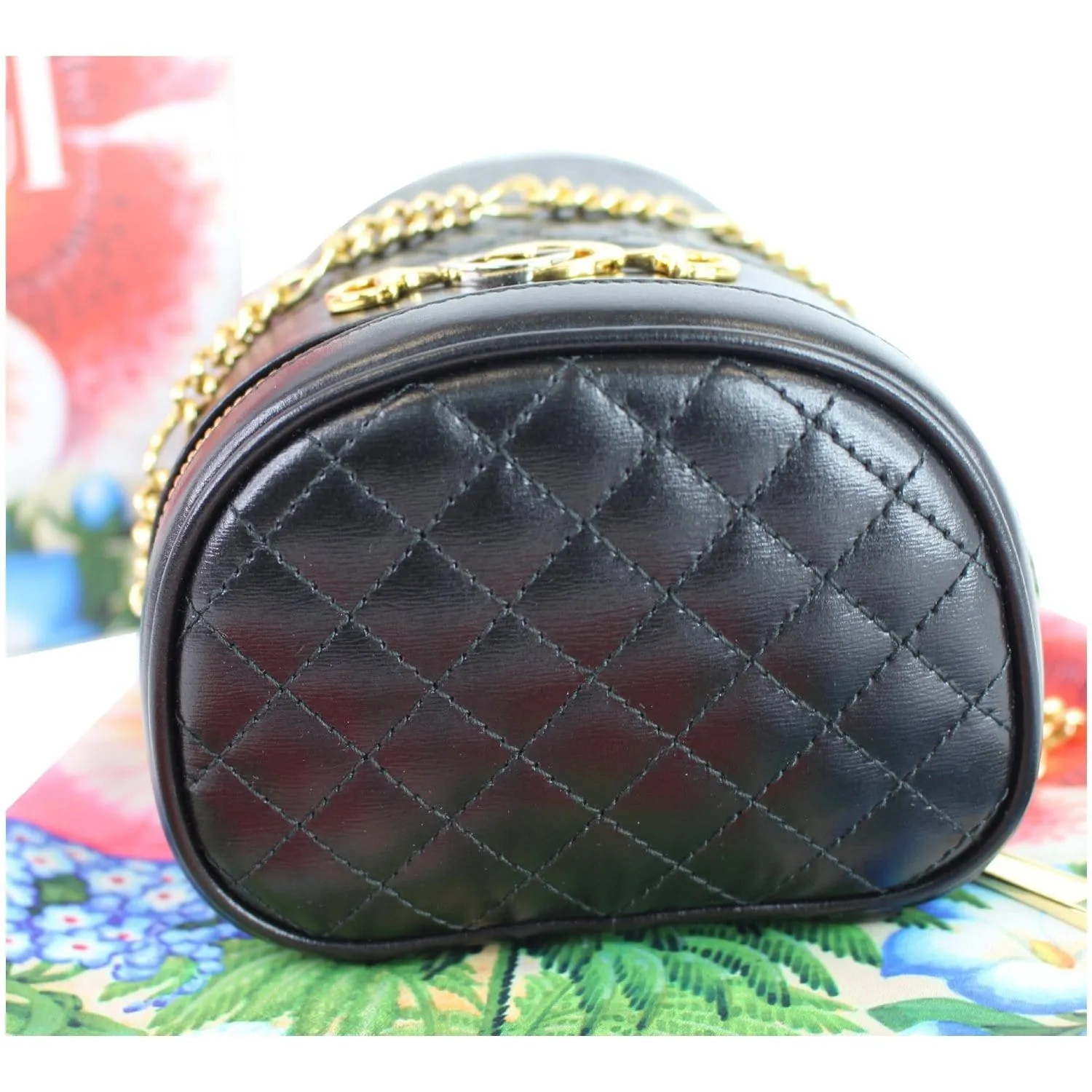 GUCCI Trapuntta Calfskin Leather Belt Crossbody Bag Black 572298