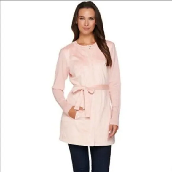 H by Halston Faux Suede Jacket Coat with Sweater Knit Sleeves