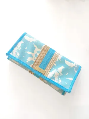 Hand- Stitched Stylish Summer Pouch-  Light Blue Hibiscus