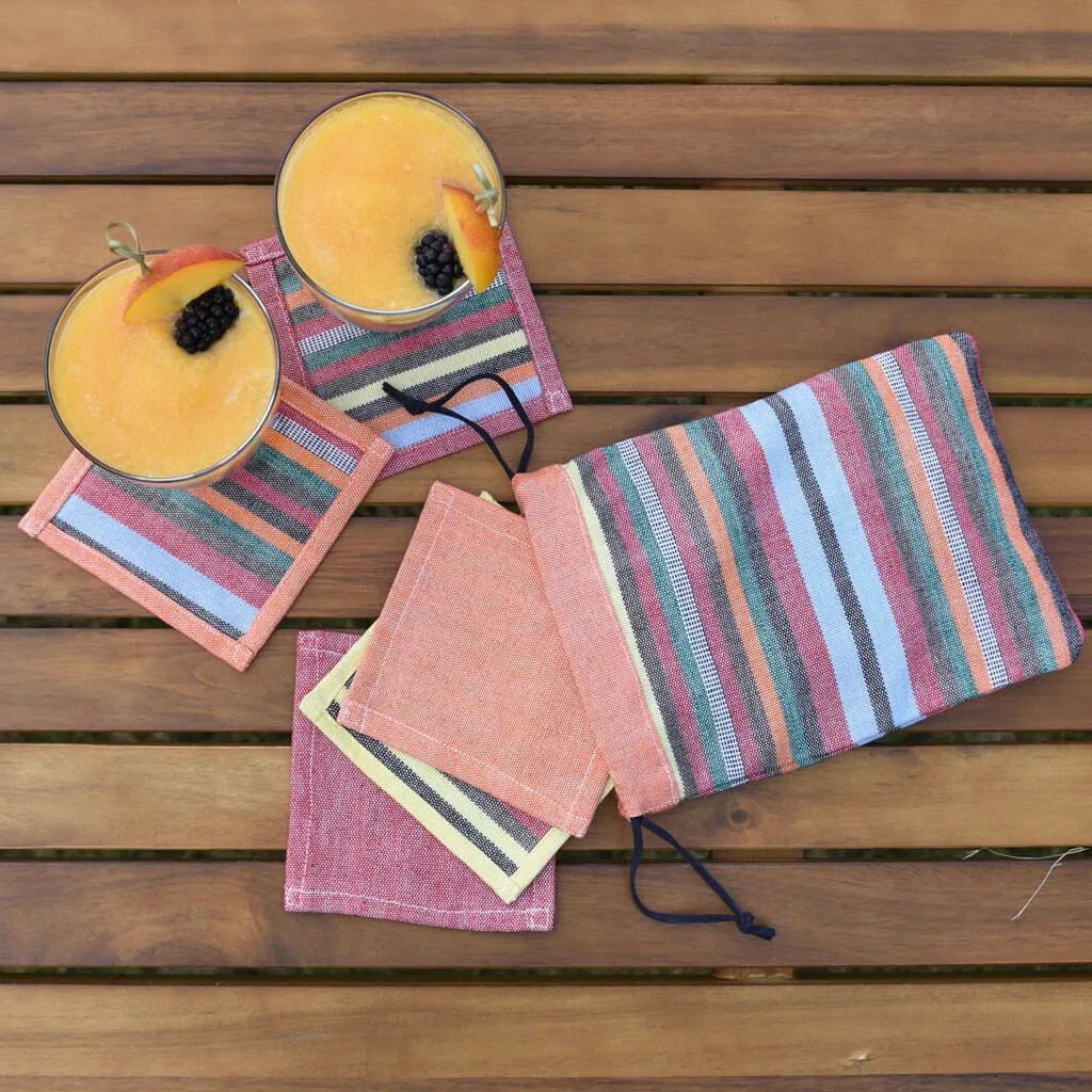 Hand Woven Coasters | Citrus Stripes and Solids with Optional Gift Bag