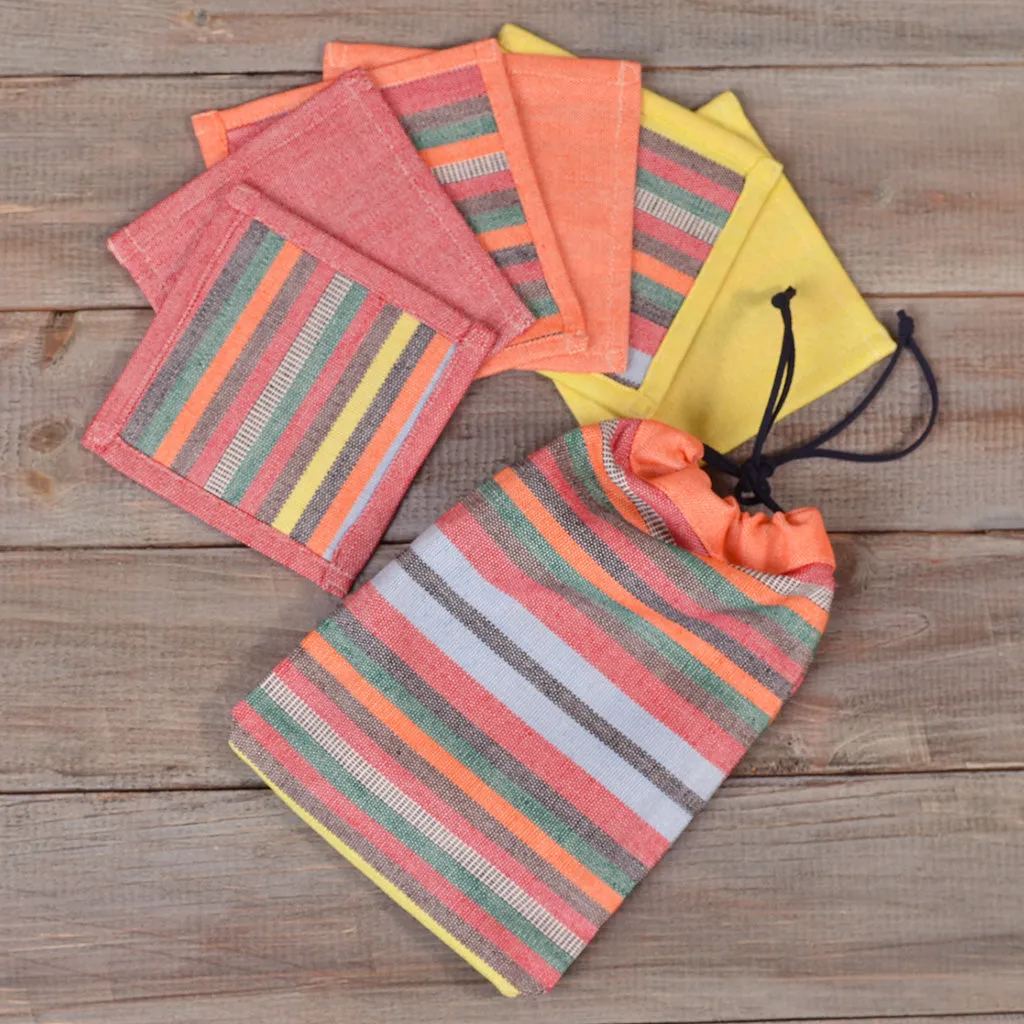 Hand Woven Coasters | Citrus Stripes and Solids with Optional Gift Bag