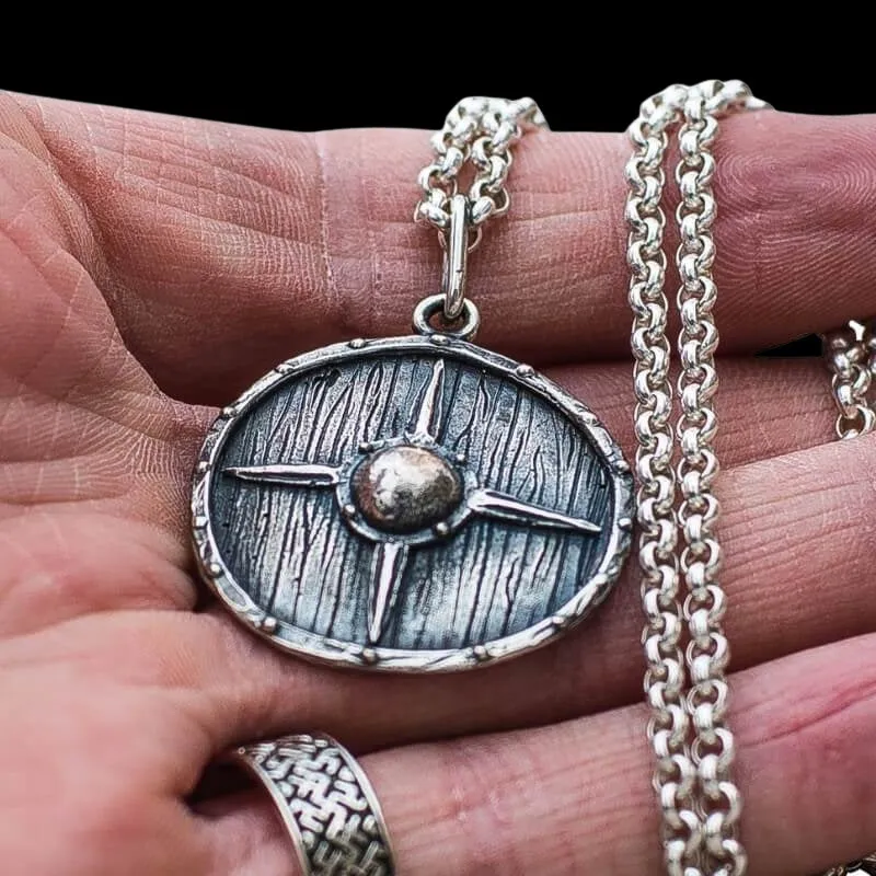 Handcrafted Vikings Shield Necklace Unique Sterling Silver Pendant