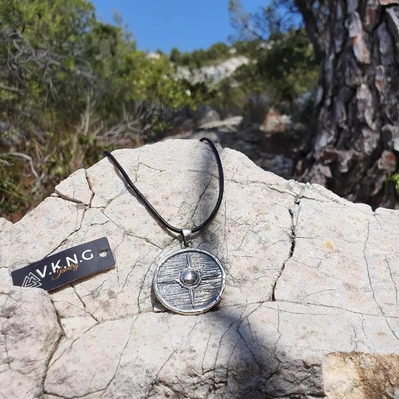 Handcrafted Vikings Shield Necklace Unique Sterling Silver Pendant
