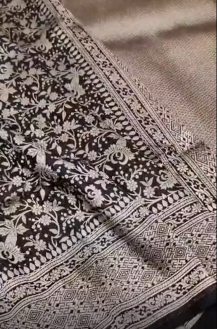 Handloom Pure Banarasi Khaddi Katan Silk Tanchoi Brocade Designer Saree