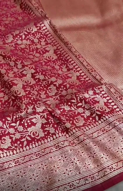 Handloom Pure Banarasi Khaddi Katan Silk Tanchoi Brocade Designer Saree