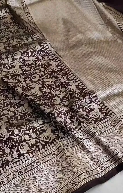 Handloom Pure Banarasi Khaddi Katan Silk Tanchoi Brocade Designer Saree