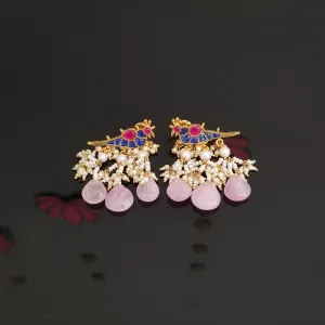 Hard Gold Finish Ahmedabadi Kundan Small Bird Earrings